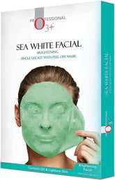 Peel-off facial mask kit box with green mask on face