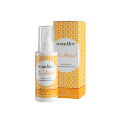 Protective hair oil bottle and box set, orange patterned packaging, 90 ml