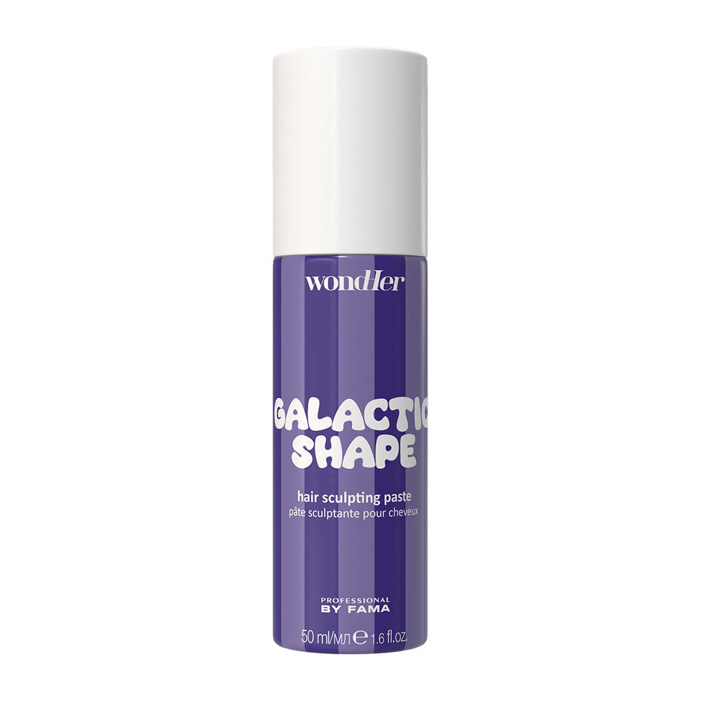 Wondher Galactic Shape hair sculpting paste bottle, white cap and purple label, 50 ml
