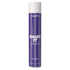 Texturizing hair spray bottle with white cap and purple label