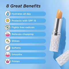 Elizabeth Arden lip protectant stick SPF 15 with benefit icons displayed on card