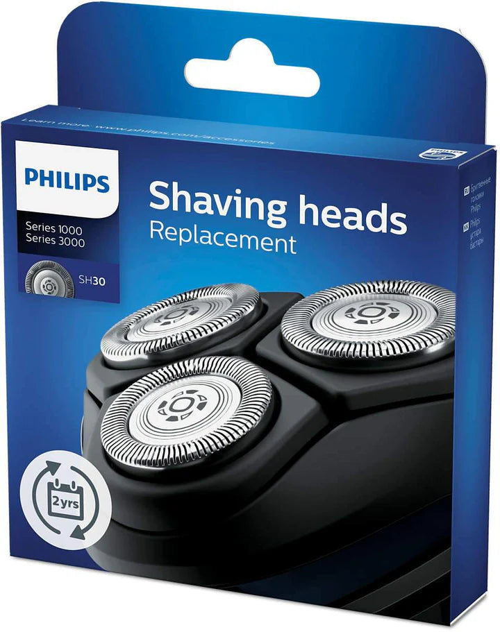 Philips replacement shaving heads, three round cutter foils in black housing