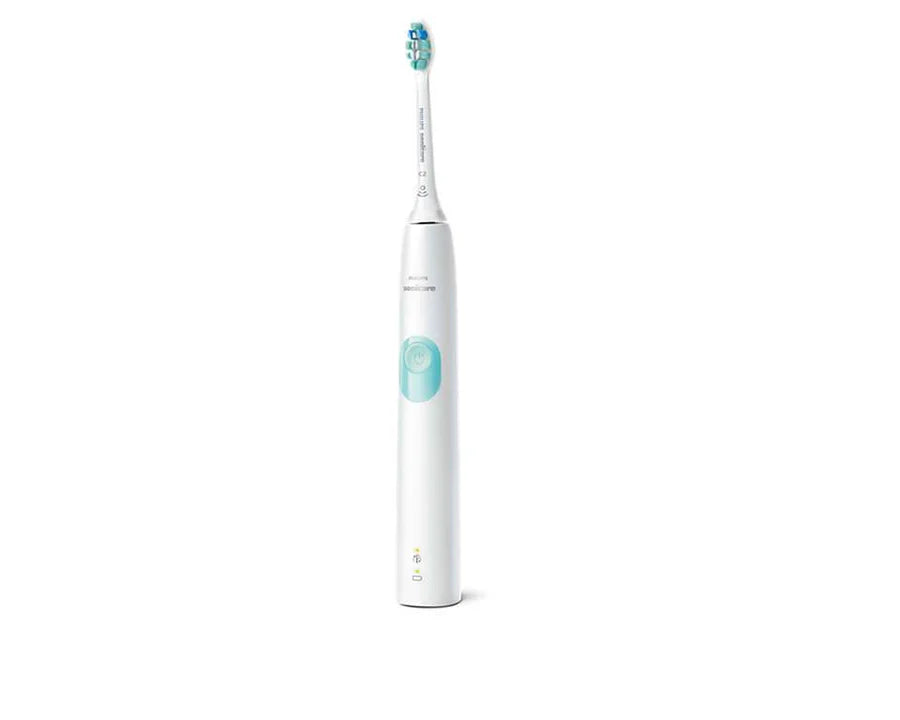 Philips Sonicare electric toothbrush handle, white with teal accents