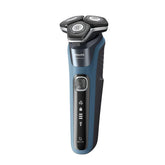 Electric rotary shaver with three heads, blue and black handle
