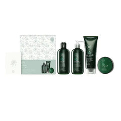 Paul Mitchell tea tree deluxe gift set with two bottles, tube, and jar