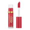 Lip glaze bottle and applicator with red glossy formula, gold band