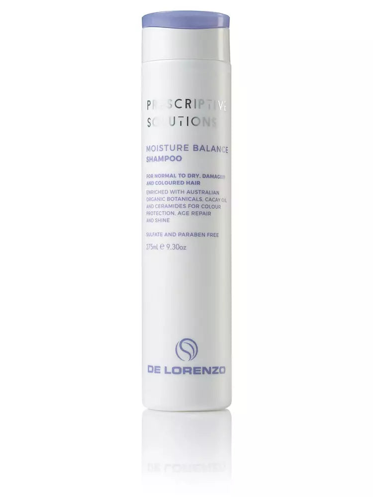 Moisture balance shampoo bottle with white body and blue cap