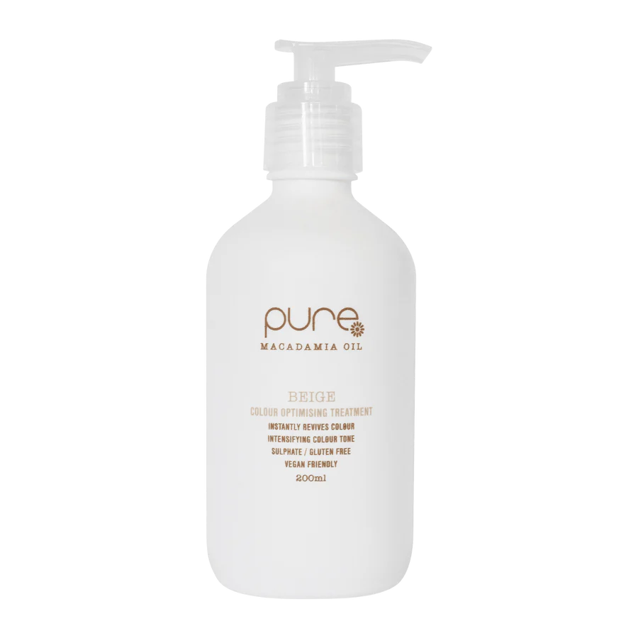 Beige hair treatment bottle with white pump, 200ml