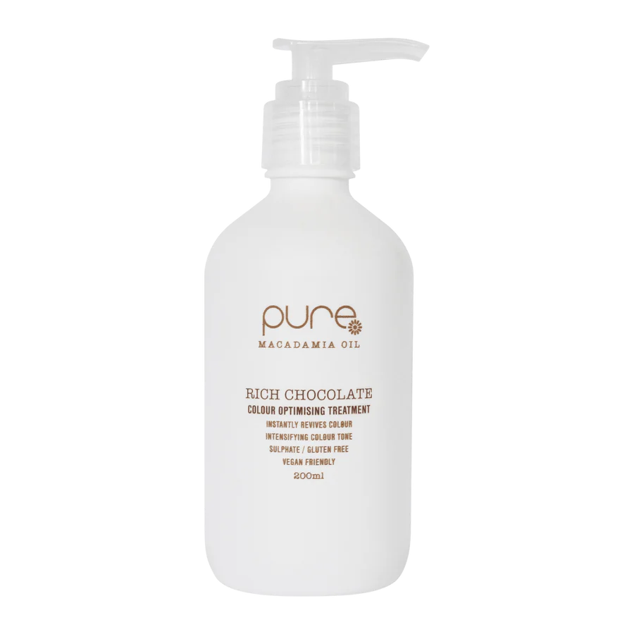 Hair treatment bottle with pump, Rich Chocolate color optimising treatment label