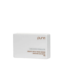 Pure Deluxe pomade tub, white rectangular container, heavy hold high shine, 88g
