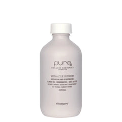 Renew shampoo bottle, white cap, 100 ml, Pure Organic Certified label.