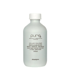 Pure uplift volume shampoo bottle, 100 ml, white plastic with flip-top cap
