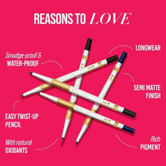 Set of kohl eyeliner pencils with white-and-gold barrels and black tips