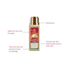 Ultra Rich Body Milk bottle with gold cap and benefit arrows on white