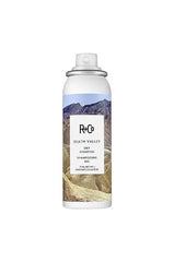 R+Co Death Valley dry shampoo travel bottle, white label and silver cap