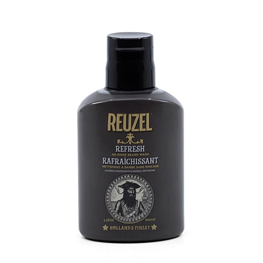 Reuzel refresh no rinse beard wash bottle, dark bottle with black cap, 100 ml