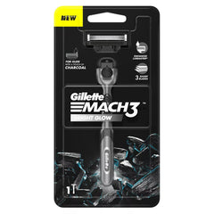 Charcoal Mach3 shaving razor with dark handle and 3-blade cartridge
