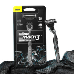 Charcoal Mach3 shaving razor with dark handle and angled 3-blade head