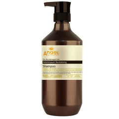 Angel Helichrysum revitalizing shampoo bottle with black pump, dark amber