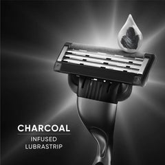 Charcoal-infused lubrastrip razor head with three blades