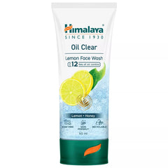 Oil Clear lemon face wash tube, white and green with lemon-honey label graphics
