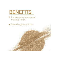 Gold glitter shimmer swatch on skin with fine sparkles and soft blend