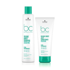 Schwarzkopf BC Bonacure Volume Boost shampoo and conditioner set, clean performance.