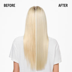 Blonde hair before-and-after comparison with straight strands