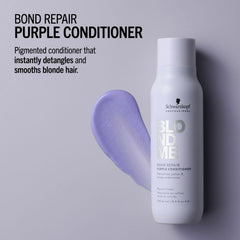 Schwarzkopf Blondme Bond Repair Purple Conditioner bottle, white with purple tint