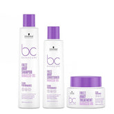 Schwarzkopf Professional BC Bonacure Frizz Away shampoo, conditioner, and treatment bottles