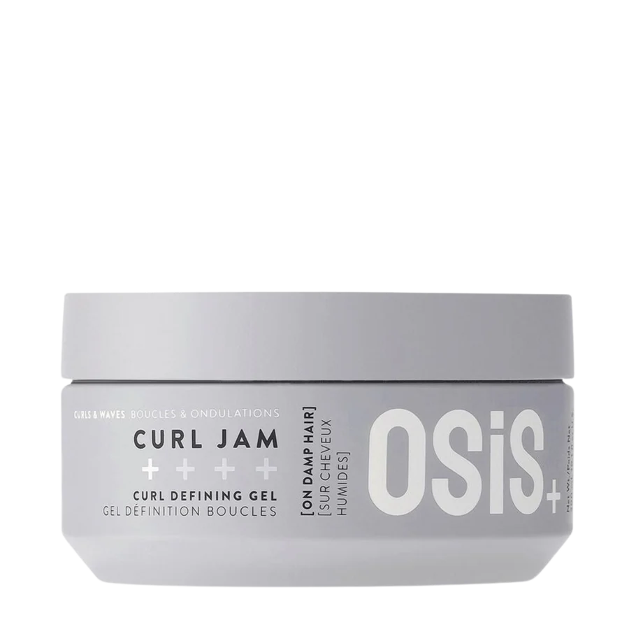 Osis+ Curl Jam curl defining gel jar, white and gray with large OSIS+ logo