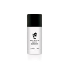 Slick Gorilla curl cream bottle, white label with black cap, 100ml/3.4 fl oz.