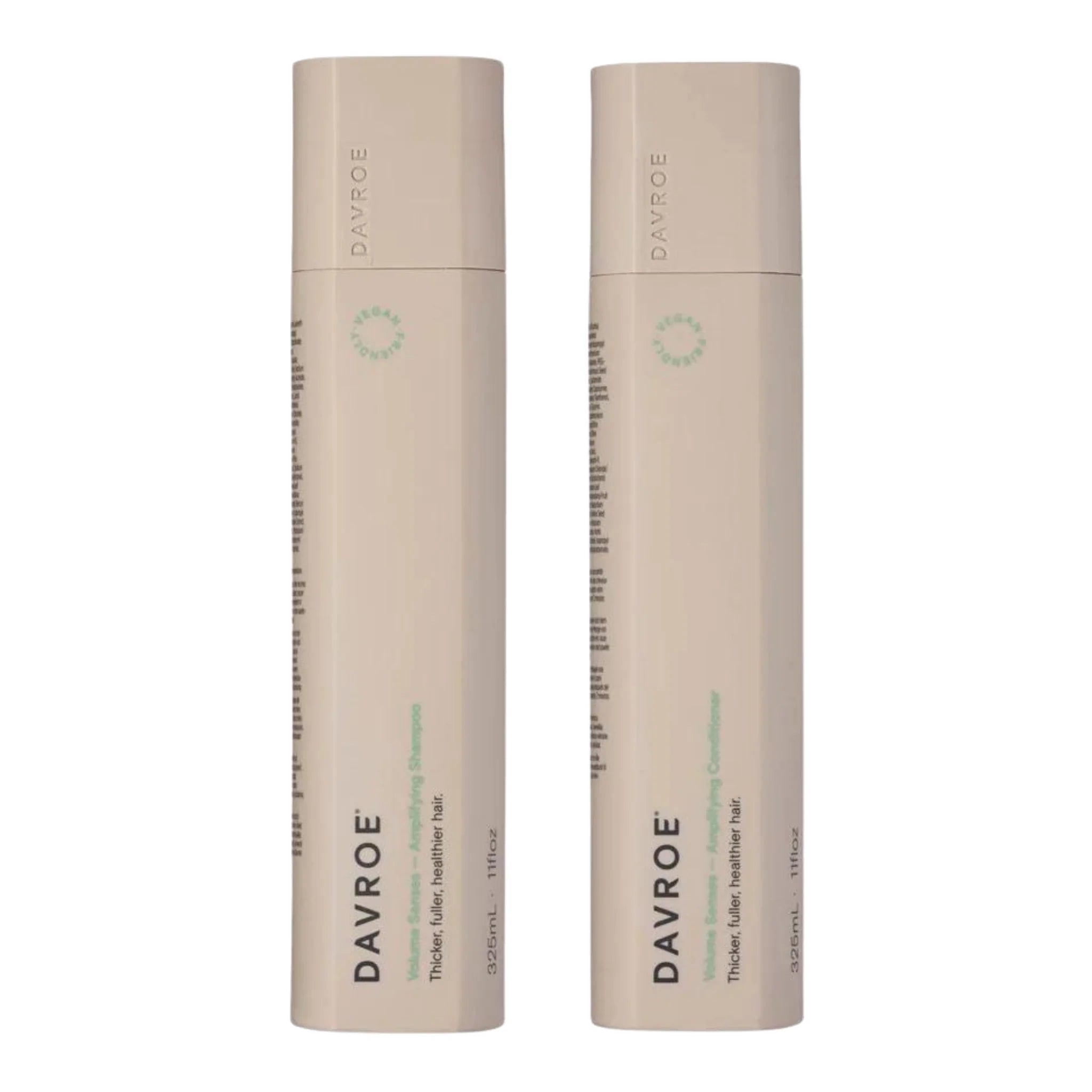 Davroe Volume Senses shampoo & conditioner bundle, two beige bottles side by side