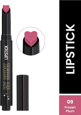 Heart-topped lipstick in black tube, shade 09 Frozen Plum