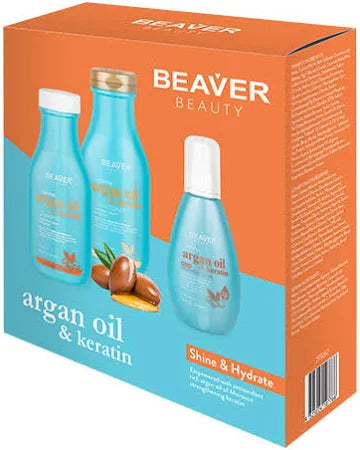 BEAVER Beauty shine and hydrate gift pack box with argan oil bottles