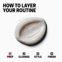 Hair & scalp scrub smear on round surface, with prep cleanse style finish steps