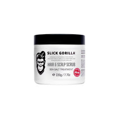 Hair & scalp scrub jar, white with black lid and Slick Gorilla label