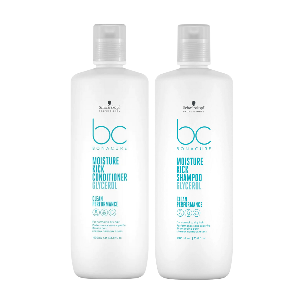 Schwarzkopf BC moisture kick shampoo and conditioner bottles, 1000 ml twin pack