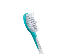 Sonicare kids toothbrush head with white bristles on teal and white handle