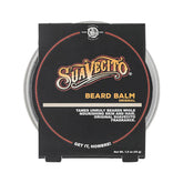 Beard balm box with Suavecito logo and red oval branding, black package front