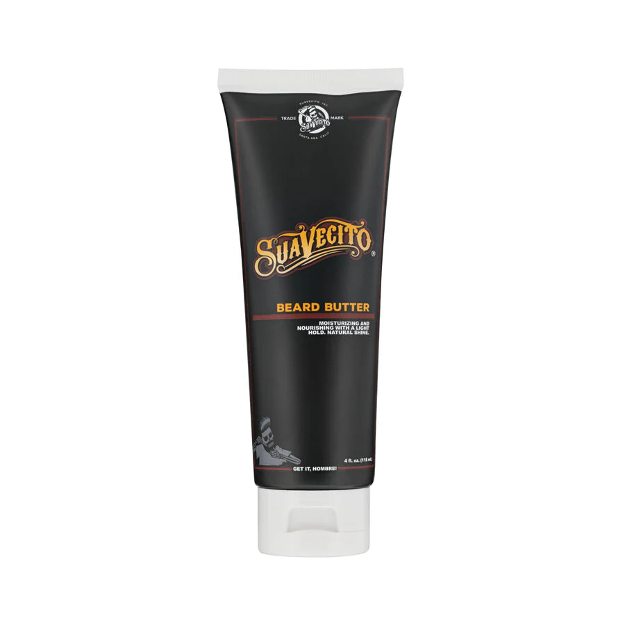 Suavecito beard butter tube, black with gold logo and white cap