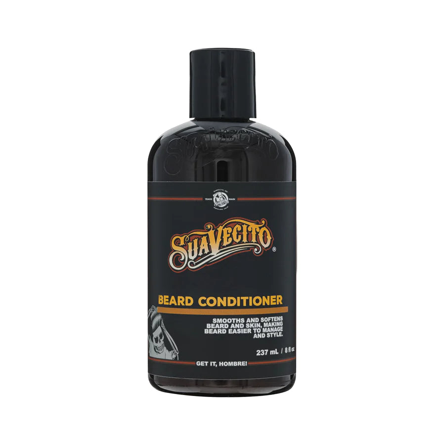 Beard conditioner bottle with black cap and Suavecito label, 237 mL