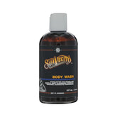 Suavecito body wash bottle, black with amber graphic and cap, 237 ml