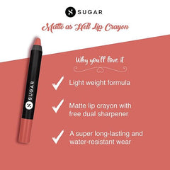 Nude rose matte lip crayon with black cap, shown angled