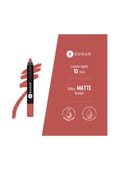 Matte lip crayon box and stick, dusty nude rose shade; silky matte finish