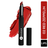 Matte lipstick, black tube with red shade and applicator tip