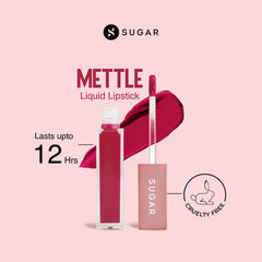 Sugar Mettle liquid lipstick with doe-foot wand, glossy magenta swatch, Talitha