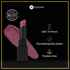 Rose nude longwear lipstick in a black twist-up bullet container