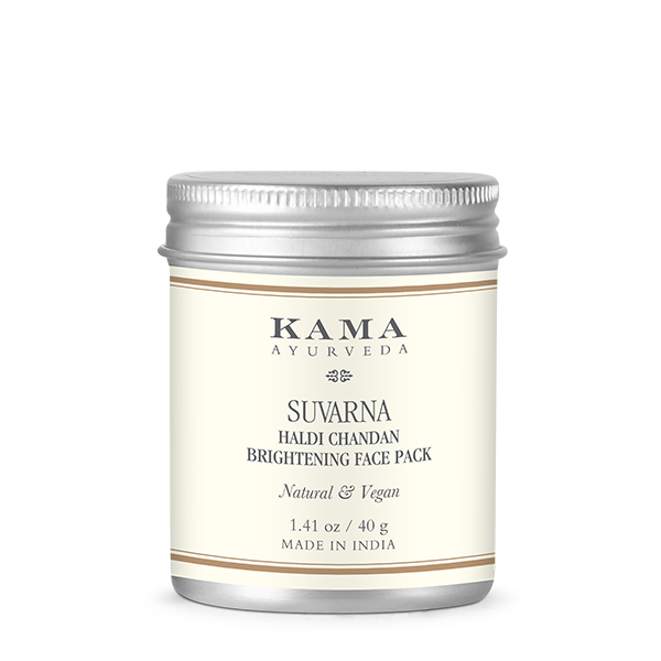 Kama Suvarna face pack jar with silver lid and cream label, 40 g size