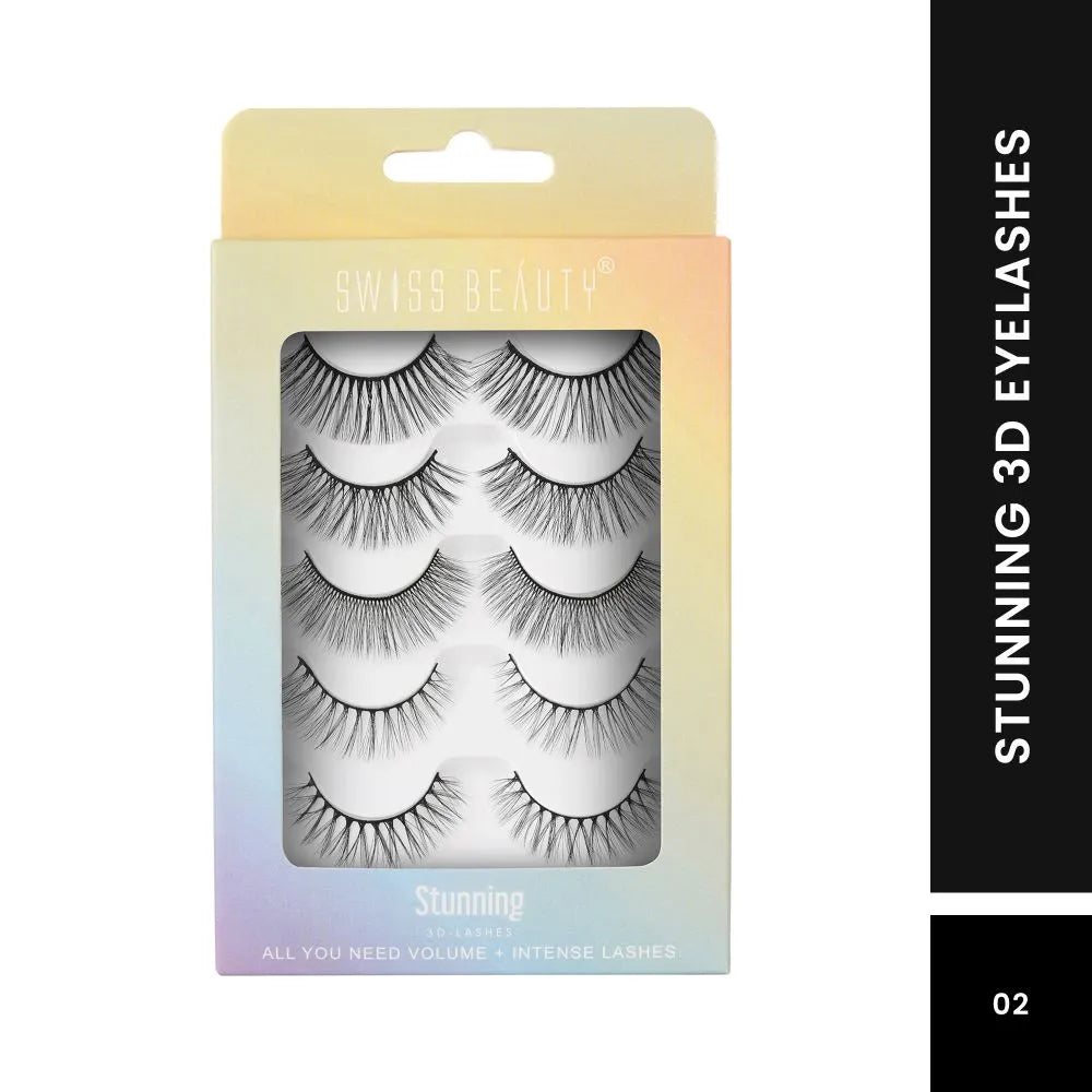3D false eyelash strip set with six layered lash pairs on card